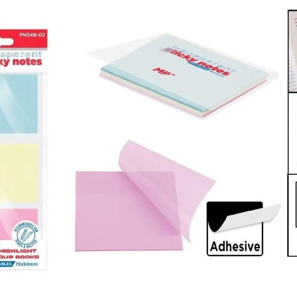 NOTAS ADHESIVAS TRANSPARENTES 75X50MM 25HX3
