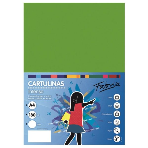 FABRISA PACK 250 CARTULINA VERDE FUERTE 180GR.A4