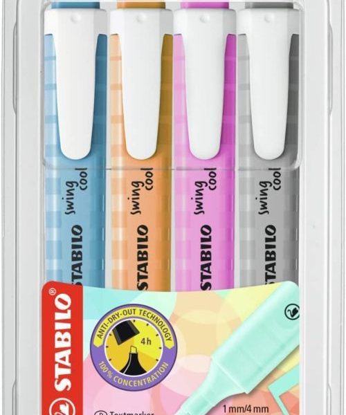 ESTUCHE 4 MARCADORES FLUORESCENTES STABILO SWING COOL NUEVO