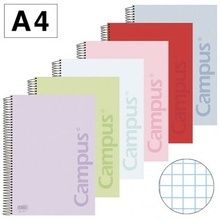 LIBRETA ESPIRAL A4 T. PLASTICO 90GR CUADRÍCULA 4X4 CAMPUS COLORES PASTEL