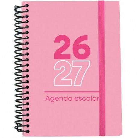 AGENDA ESCOLAR 26-27 A5 TAPA CARTÓN DÍA PÁGINA ROSA MIMBEK