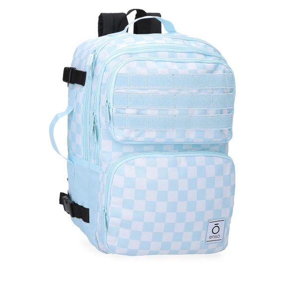 MOCHILA AZUL CLARO ENSO DE VIAJE CUADRADITOS